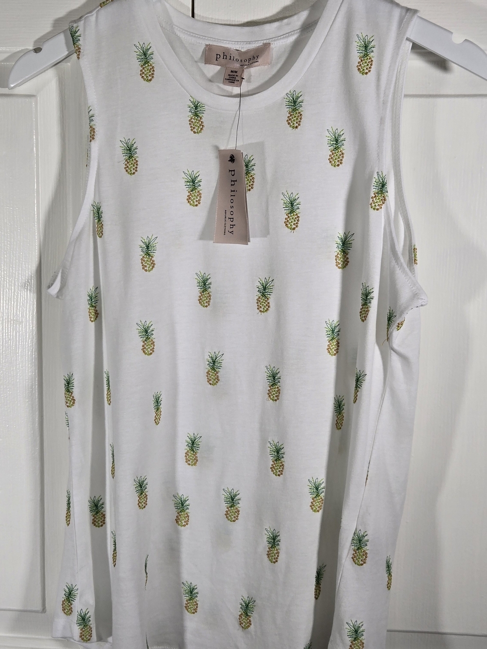 NWT Philosophy Republic Clothing Pineapple Embroidered Tank Top White Size M